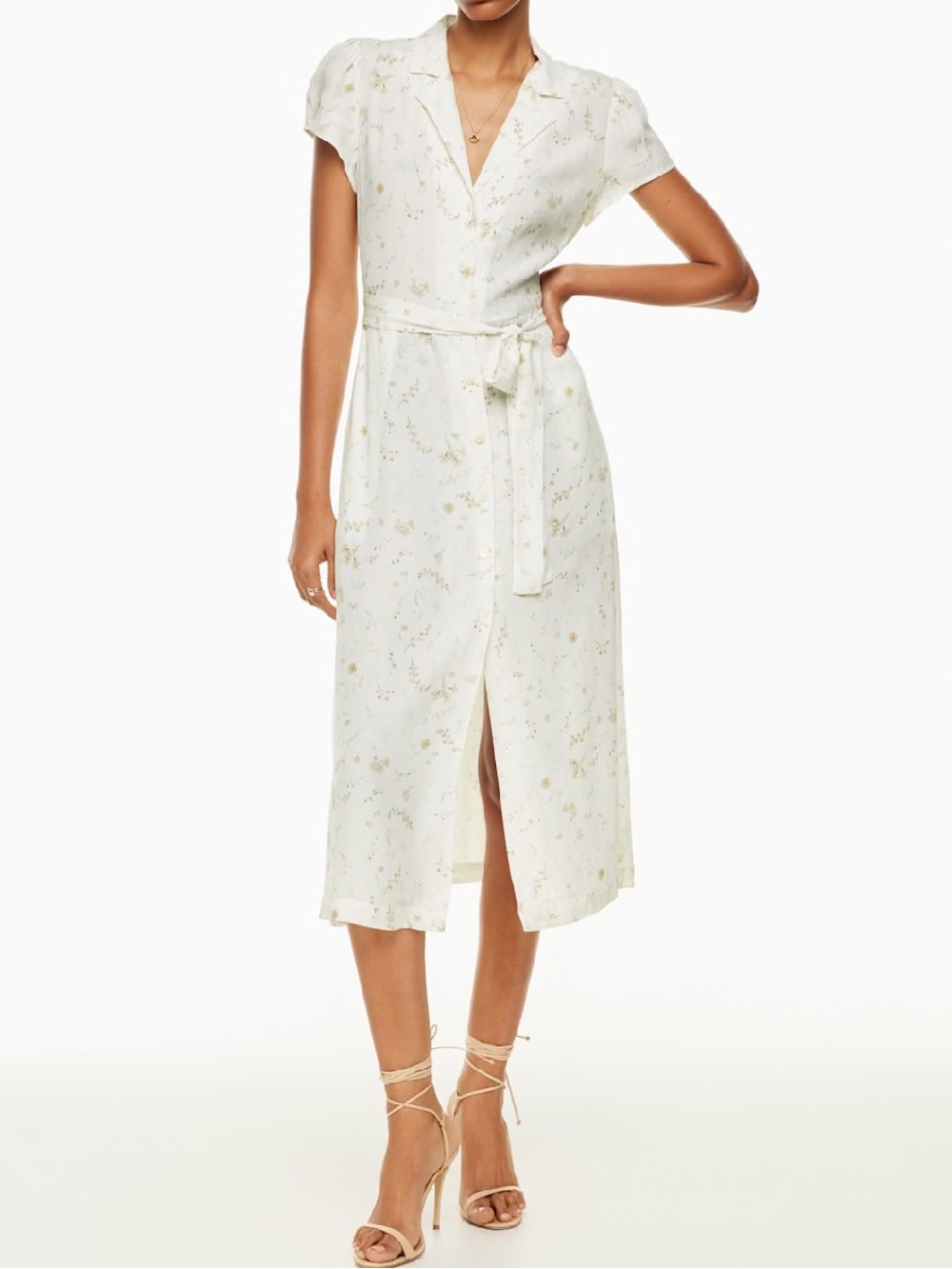Aritzia Wilfred Cream-and-Beige Floral Button-Front Maxi Dress Shirt Dress 8296